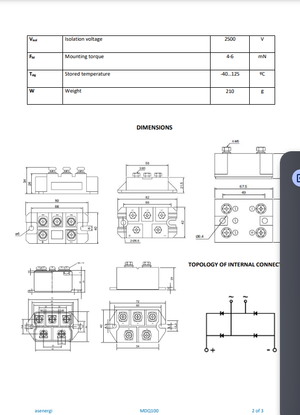 Technical specification and dimension diagram for the MDQ100 component from The Component Centre