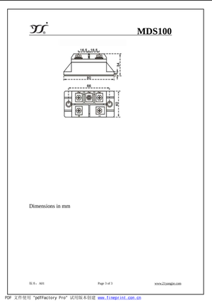 Technical drawing and dimensions of MDS100 16 electronic component showing measurements in millimeters