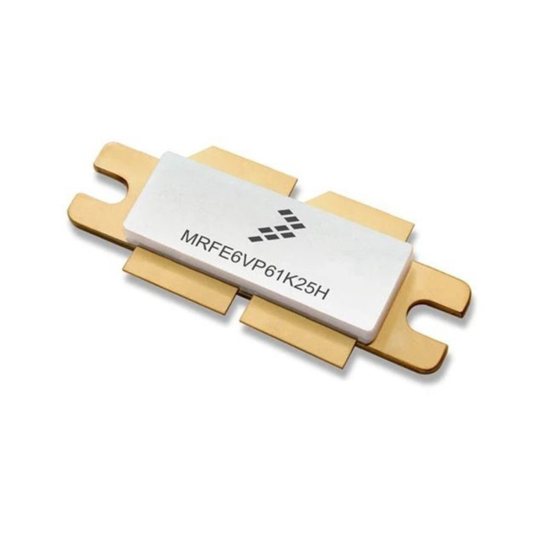 MRFE6VP61K25H power transistor with white ceramic body and gold metal tabs from The Component Centre