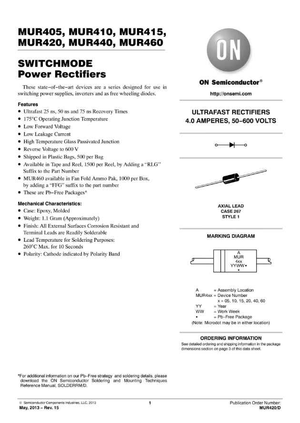 MUR405 ultrafast rectifier diode datasheet from The Component Centre with 4 amperes and 50-600 volts rating