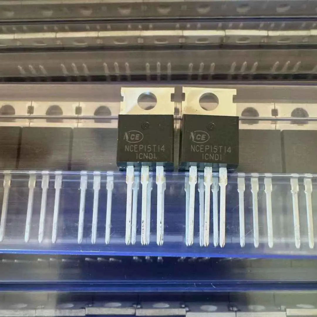 NCEP15T14 electronic components from The Component Centre showing two black transistors with metal heatsinks