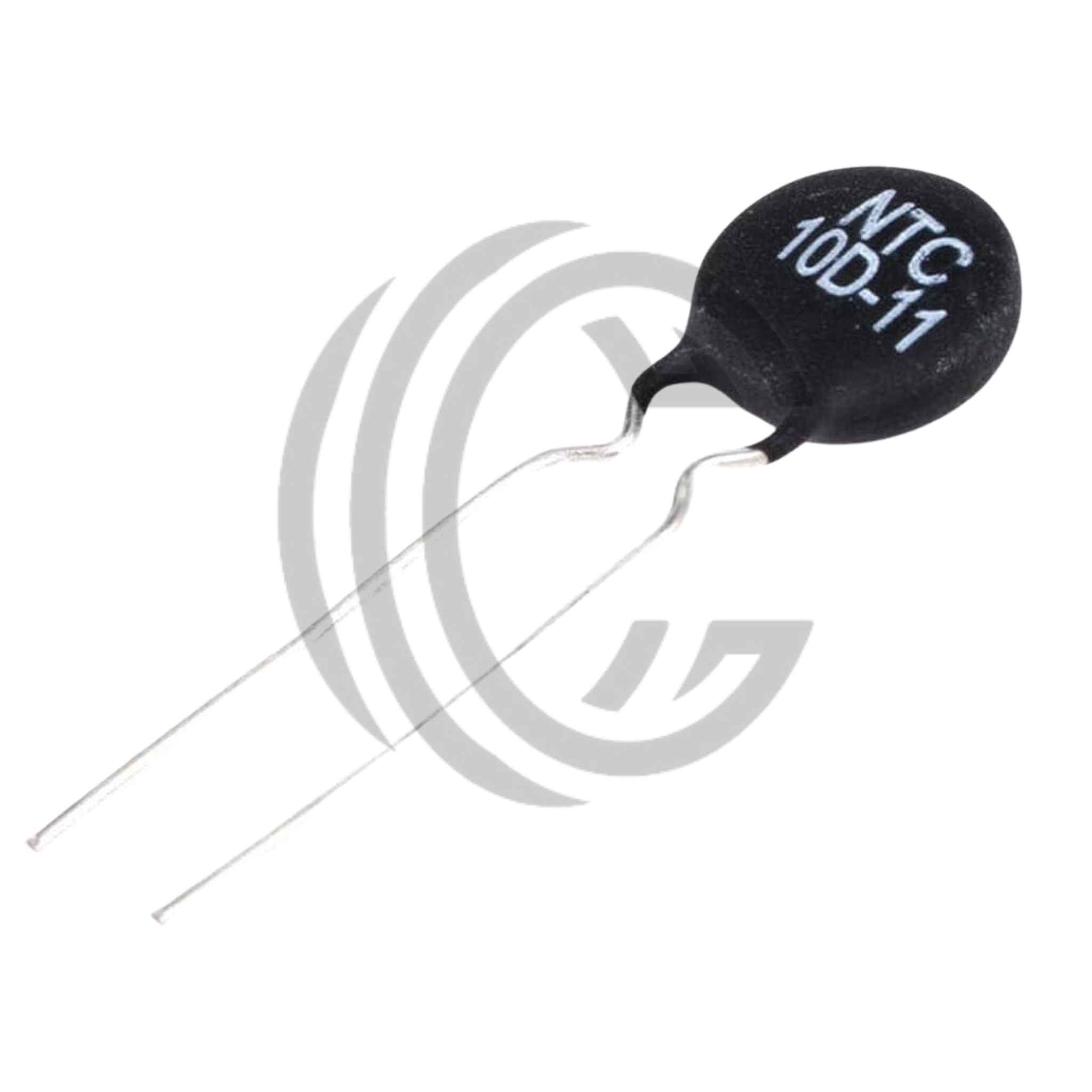NTC10D11 thermistor component from The Component Centre with two metal leads for electronic circuits