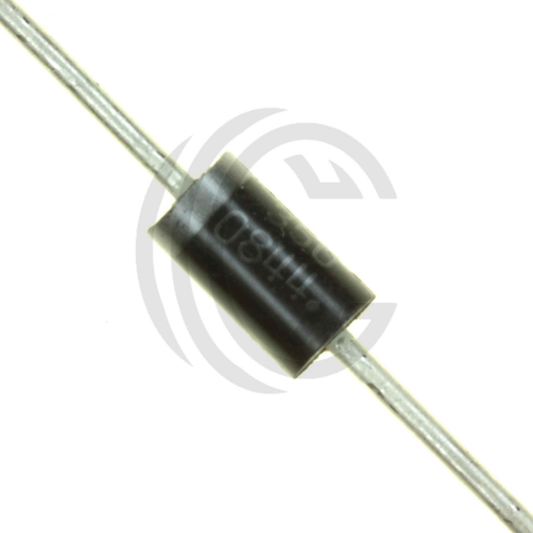 MUR490E diode electronic component with black cylindrical body and metal leads from The Component Centre