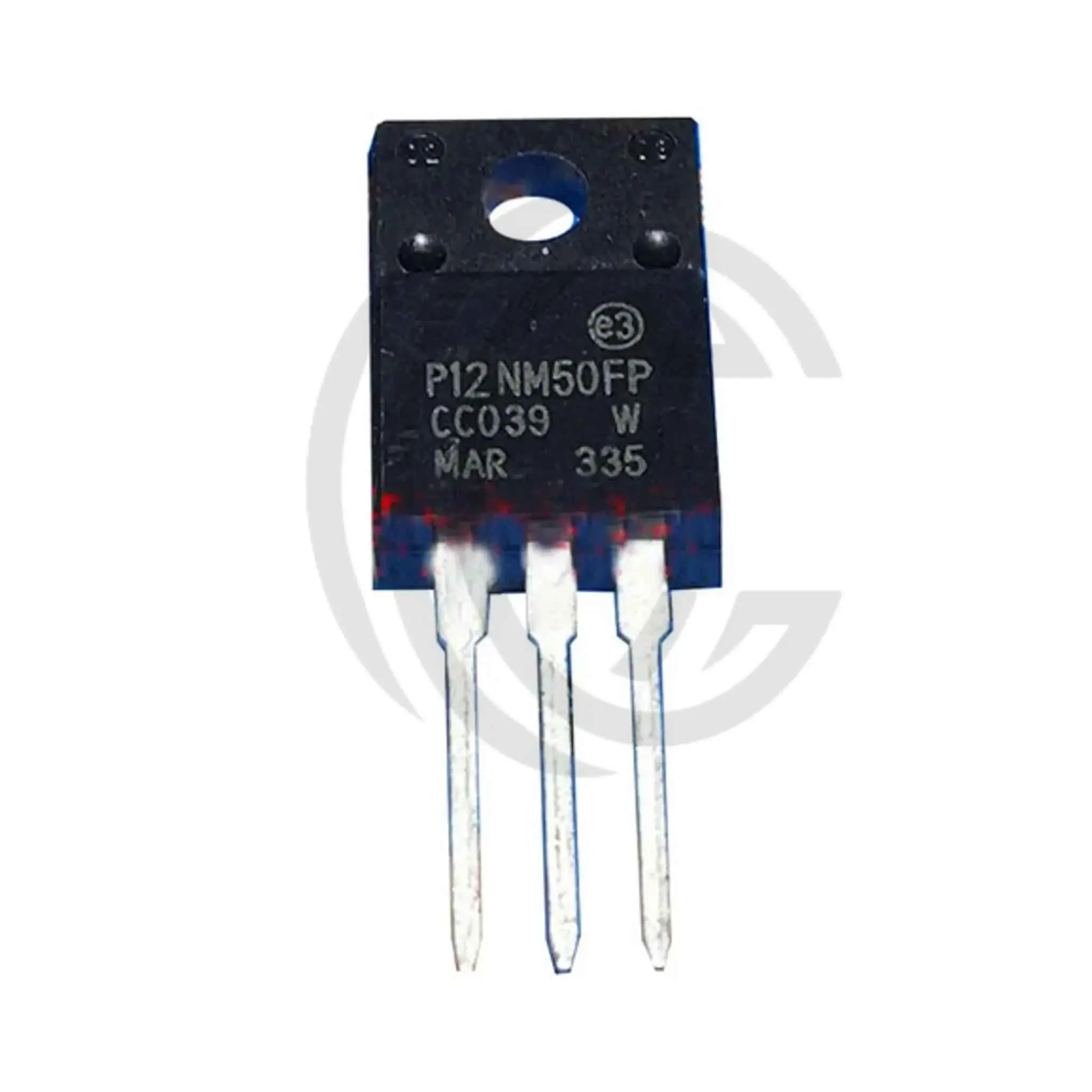 P12NM50FP transistor electronic component with three metal leads from The Component Centre