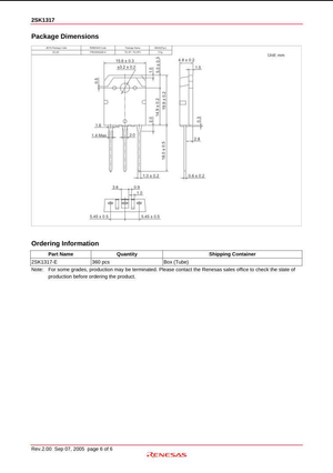 Technical drawing and package dimensions of K1317 electronic component 