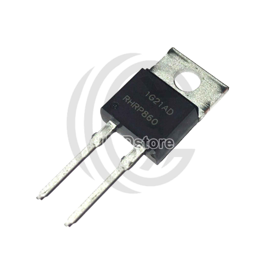 RHRP860 electronic component transistor with two metal leads and mounting hole from The Component Centre