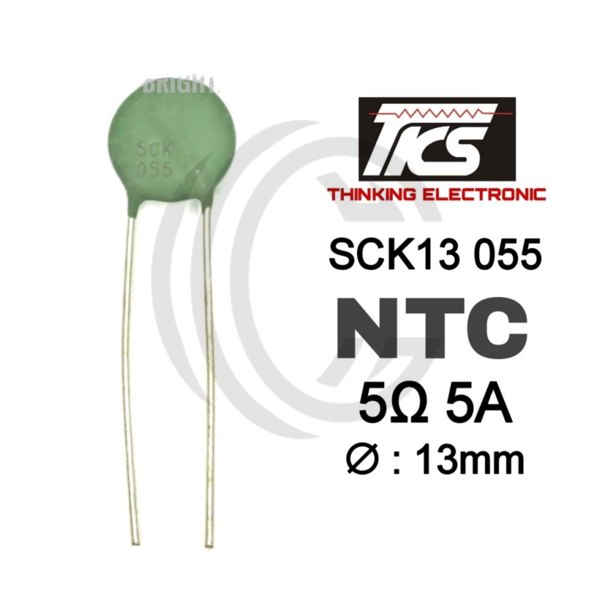 The Component Centre SCK13055 NTC thermistor with 5 ohm 5 amp rating and 13mm diameter
