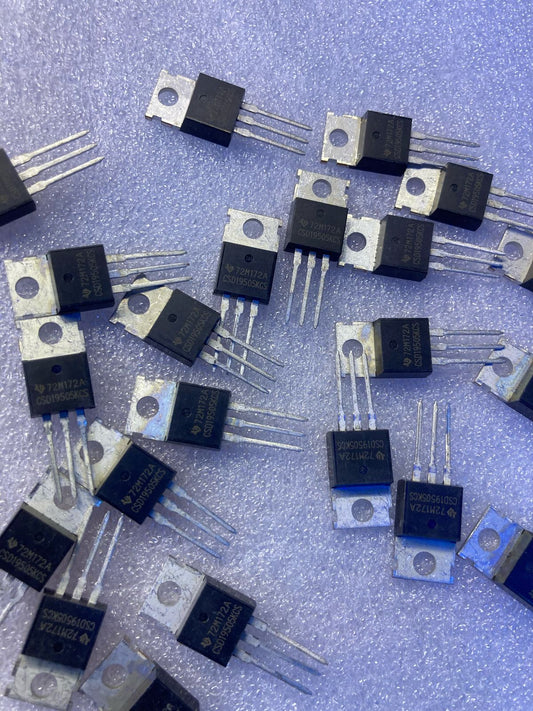 Scattered TO220 style MOSFETs on foam background CSD19505KCS electronic components from The Component Centre