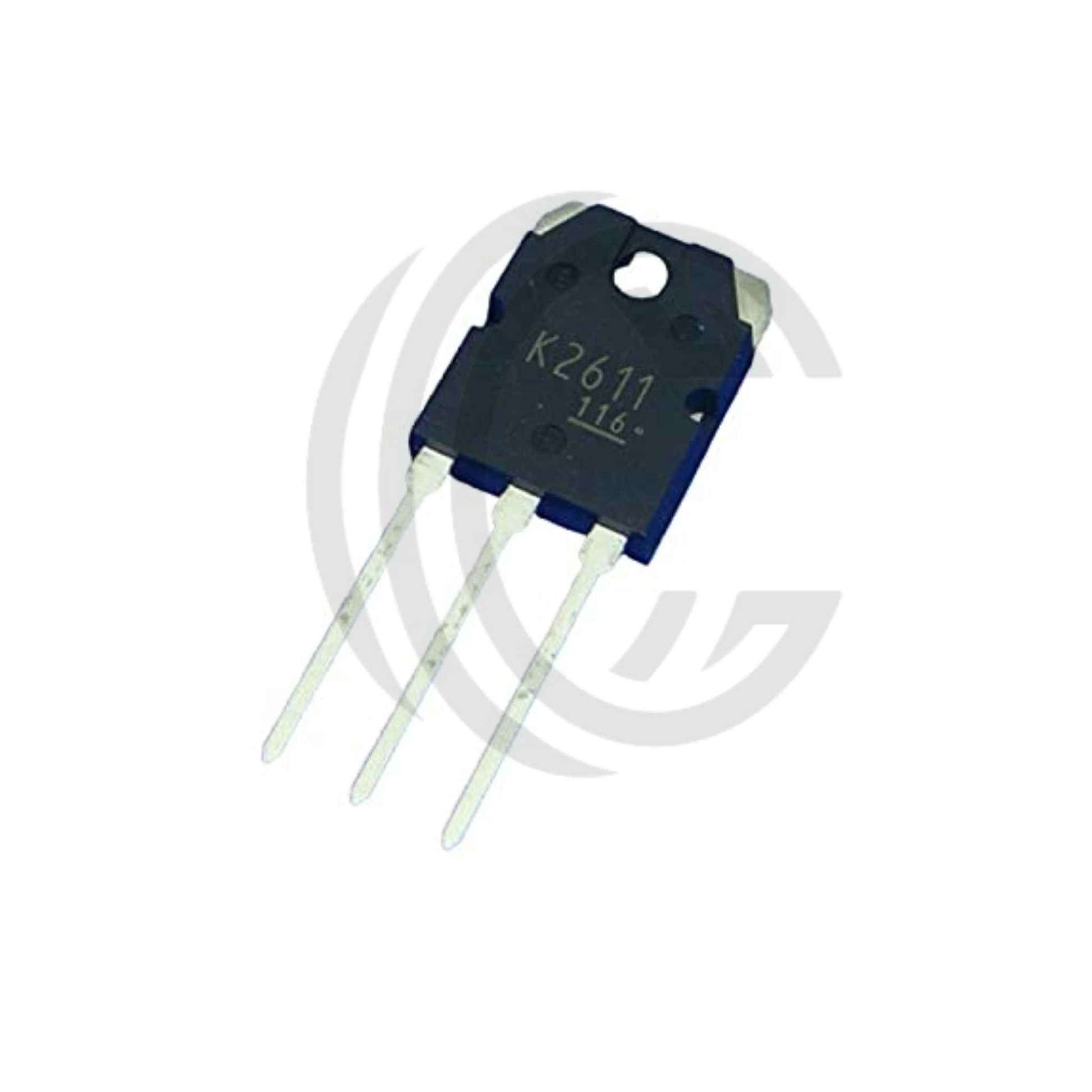 2SK2611 transistor component with three metal leads and black casing from The Component Centre