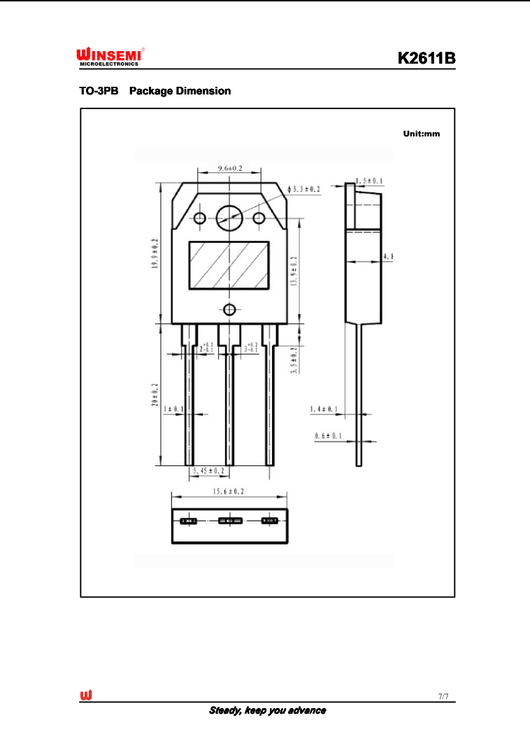 Technical drawing of K2611 transistor package dimensions from The Component Centre showing detailed measurements