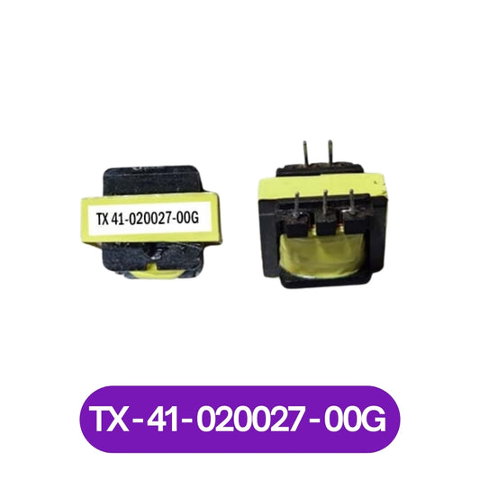 Yellow and black PCB transformer component 41-020027-00G shown from two angles by The Component Centre