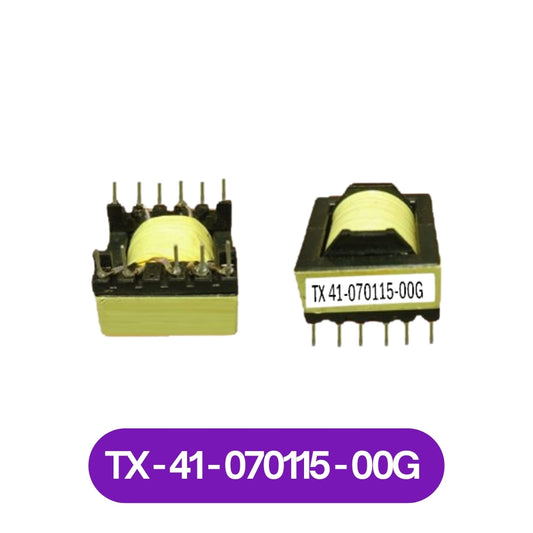 The Component Centre yellow wound PCB transformer with pins shown front and side labeled 41-070115-00G