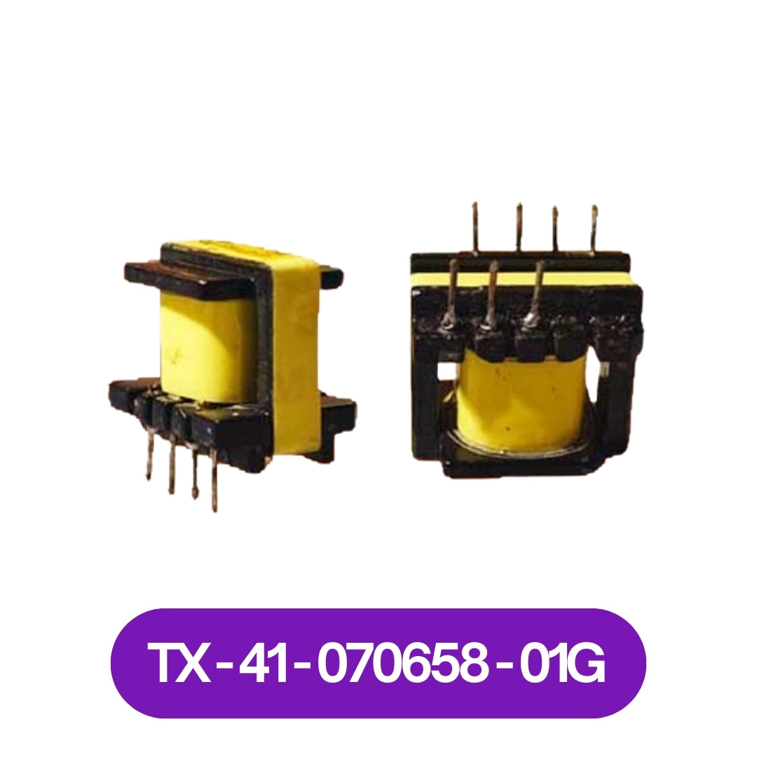 PCB mount yellow bobbin transformer with solder pins for power supply 41-070658-00G from The Component Centre