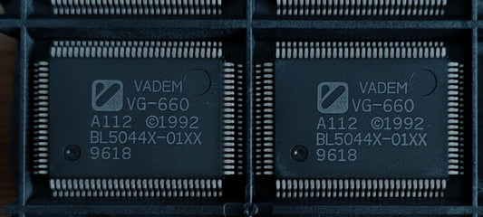 VADEM VG-660 integrated circuit chips in antistatic tray showing chip markings and pins