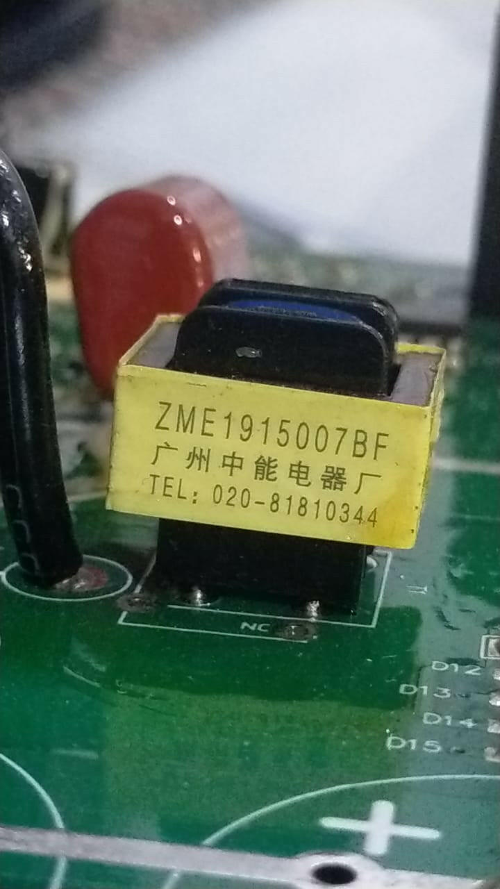 Electronic component labeled ZME1915007BF mounted on a green circuit board by The Component Centre