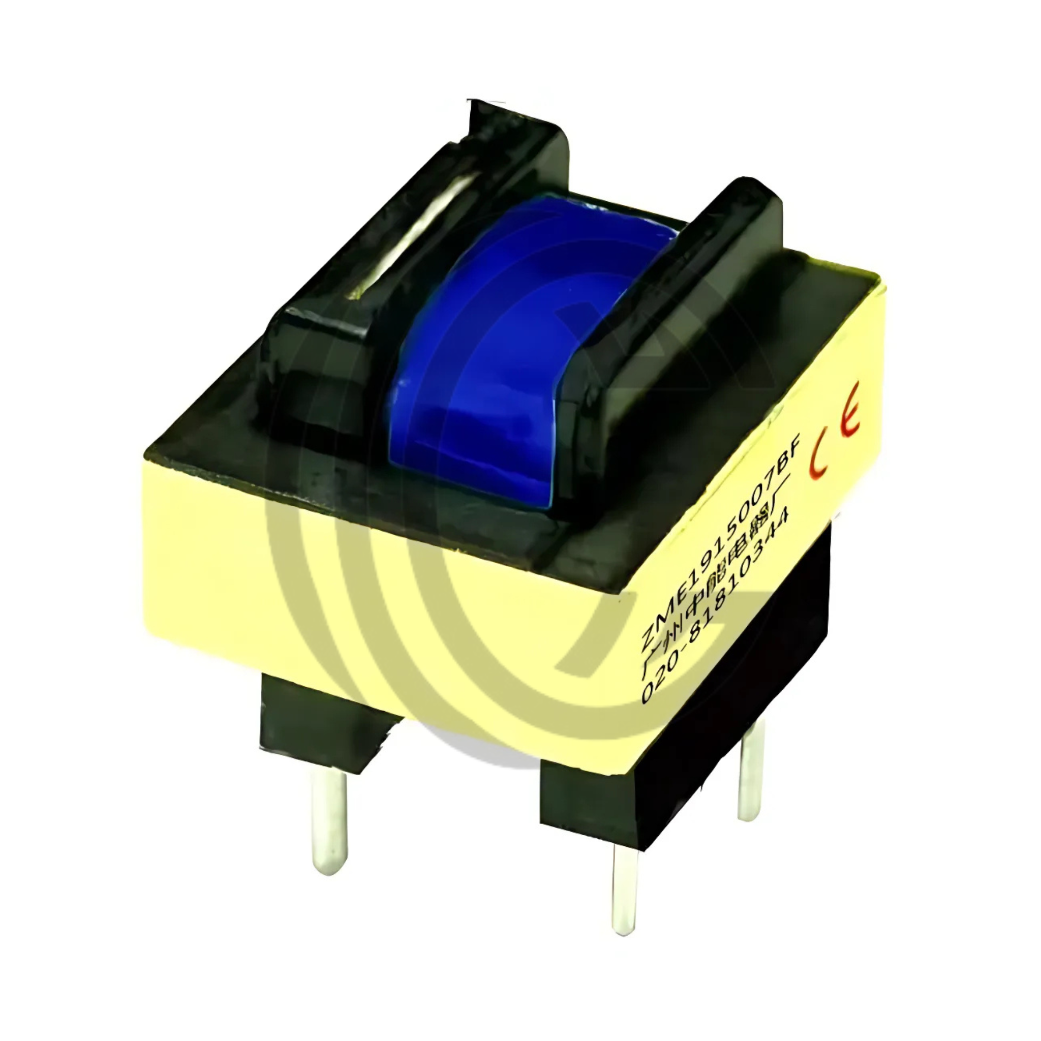 ZME1915007BF electronic component transformer with blue coil and four metal pins from The Component Centre